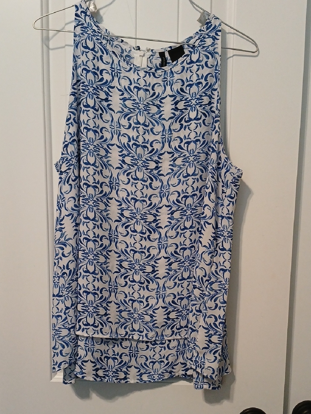 new directions White and Blue Floral Sleeveless Blouse